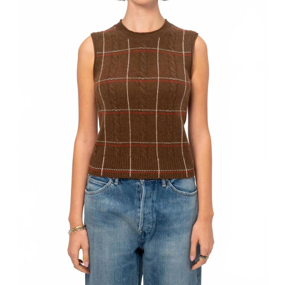 NEW GUEST IN RESIDENCE check sleeveless vest in chesnut combo